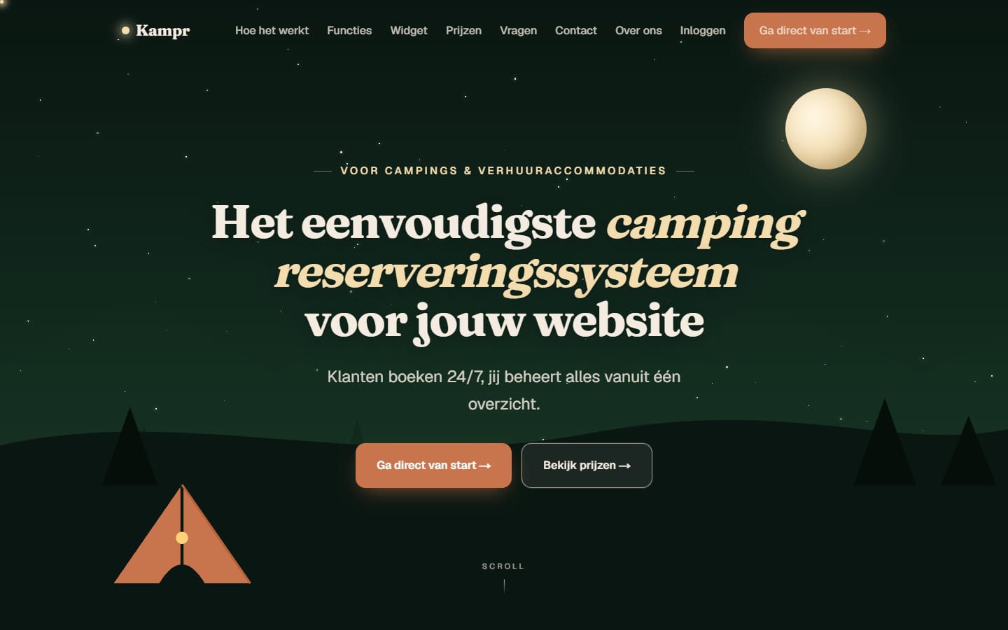 Kampr.nl — SaaS reserveringsplatform en boekingswidget voor campings, gebouwd door MVDBmedia